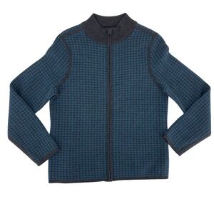 Pendleton Full Zip‎ Cardigan Womens Size M Blue Grey Houndstooth Mock Neck
